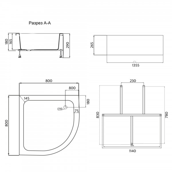 Душовий піддон Lidz KAPIELKA ST80x80x26 з панеллю