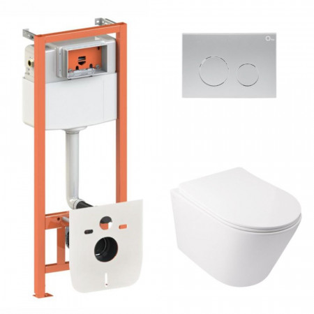Готовое решение Qtap для ванной комнаты: подвесной унитаз  Swan Ultra Quiet 485x360x320 + комплект инсталляции Nest 4 в 1 (круглая клавиша Satin)