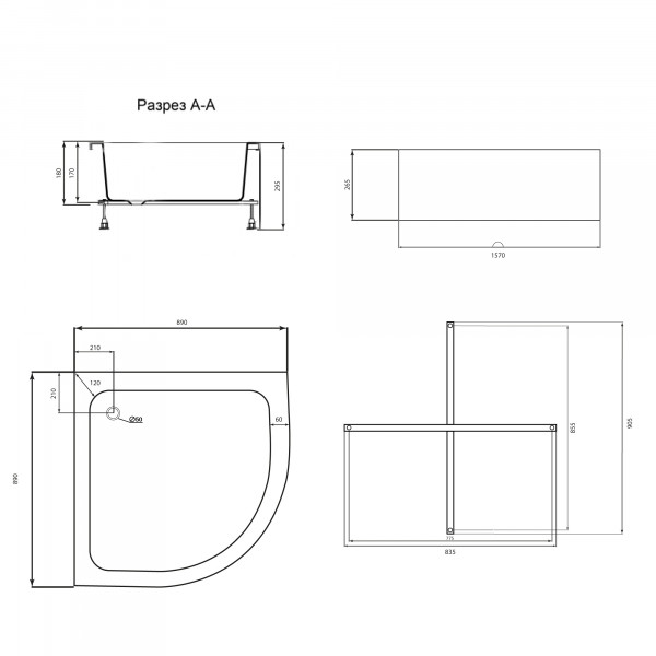Душовий піддон Lidz KAPIELKA ST90x90x26
