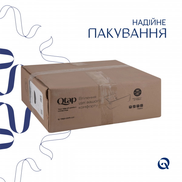 Комплект Qtap Kolibri: Раковина накладна квадратна 400х400х140 мм Matt Black + Донний клапан PU03