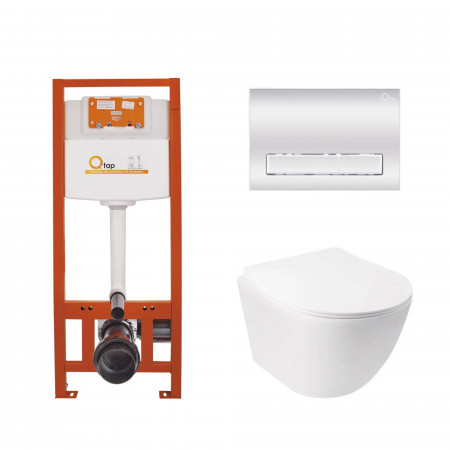 Готовое решение Qtap для ванной комнаты: подвесной унитаз Jay Ultra Quiet 485x360x320 + комплект инсталляции Nest 4 в 1 (линейная клавиша Chrome)