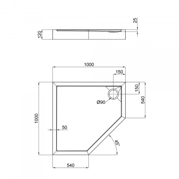Душовий піддон Qtap Diamond 301112 100x100x12 см + сифон