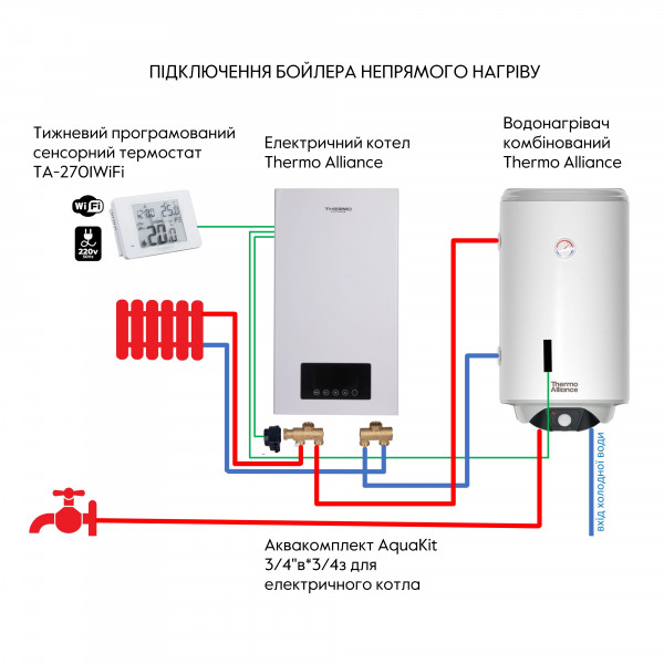 Водонагреватель электрический комбинированный Thermo Alliance вертикальный 80 л. т.о. 0,24 кв.м левый, мокрый ТЭН 2,0 кВт (CWH 8044 4S L)