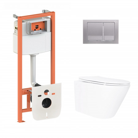 Готовое решение Qtap для ванной комнаты: подвесной унитаз Swan Ultra Quiet 520×360×320 + комплект инсталляции Nest 4 в 1 (квадратная клавиша Satin)