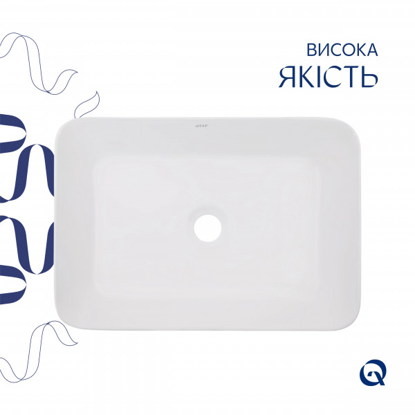 Комплект Qtap Virgo: Раковина накладна прамокутна 490х350х110 мм White + Донний клапан PU02