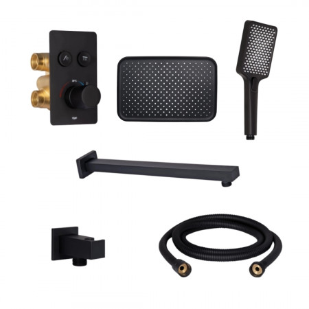 Комплект для душа Qtap Votice:Смеситель QTVOT6442T105NKB+Душ.наб.(QTHLA107BLM45945+QTRUC125BLM45959+QTTRU120BLM45929+QT819810842858NB+QTHADPVCSQ160B)