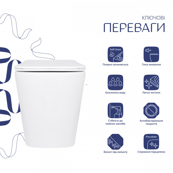 Унітаз підлоговий Qtap Tern безбачковий Ultra Quiet безобідковий безобідковий з сидінням Soft-close WHITE QT17223303AW
