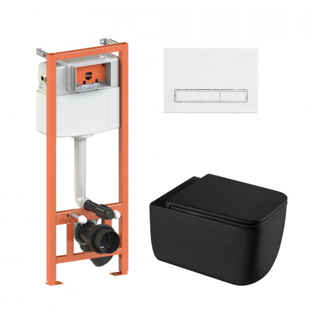 Готовое решение Qtap для ванной комнаты: подвесной унитаз Gemini Ultra Quiet 530х365х373 + комплект инсталляции Nest 4 в 1 (линейная клавиша White