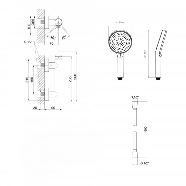 Комплект Qtap Robin Black Matt: Смеситель QTROB4060102B + Шланг QTHADPVCSQ160B + Лейка QTRUC125BLM45951