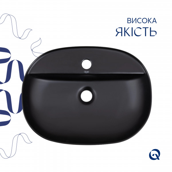 Комплект Qtap Scorpio: Раковина накладна овальна 500x380x120 мм Matt Black + Донний клапан PU03