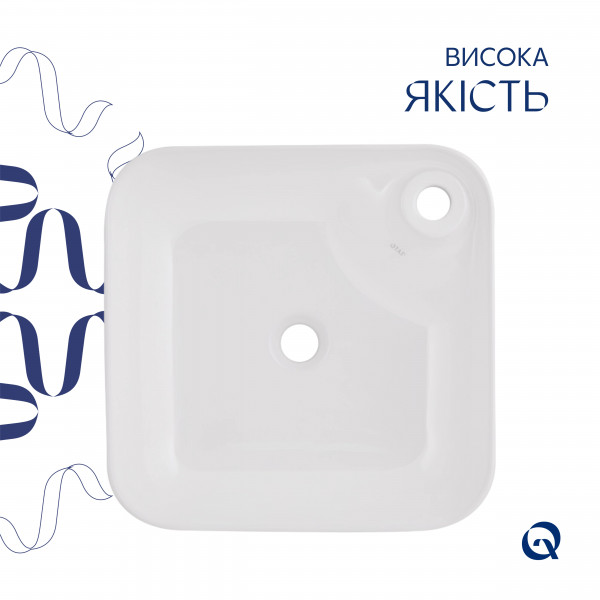Комплект Qtap Stork: Раковина накладна квадратна 430x430x125 мм White + Донний клапан PU02