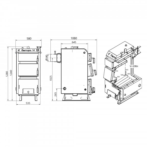 Котел твердотопливный стальной Thermo Alliance Ferrum W V 5.0 FW 26