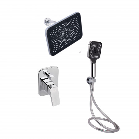 Комплект для душа Qtap Namesti Chrome: Смеситель QTNAM6225102NC + Лейки (QTRUC125CRM45954,QTHLA107CRM45784) + Шланг QTHADPVC200C + QTCRMBH130