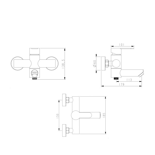 Смеситель для ванны Brinex Pure 006 с поворотным изливом (с душевым гарнитуром) Graphite BRIPUR006GRP