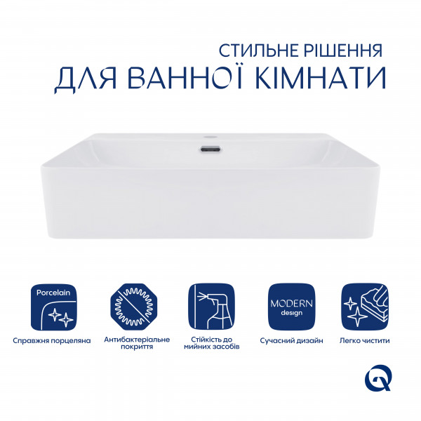 Комплект Qtap Nando LT: Раковина підвісна прамокутна 610х420х140 мм White + Донний клапан PU02O