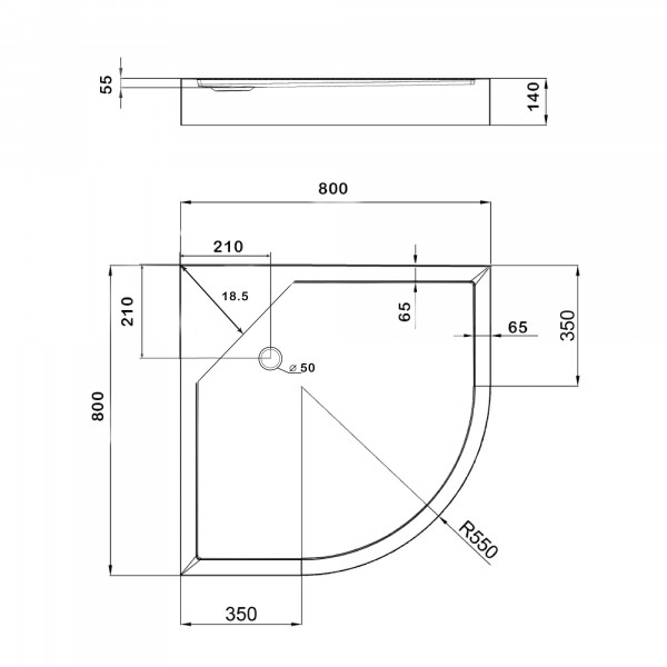 Lidz Душовий піддон KAPIELKA ST80x80x14 низький, напівкруглий, діаметр зливу 52 мм