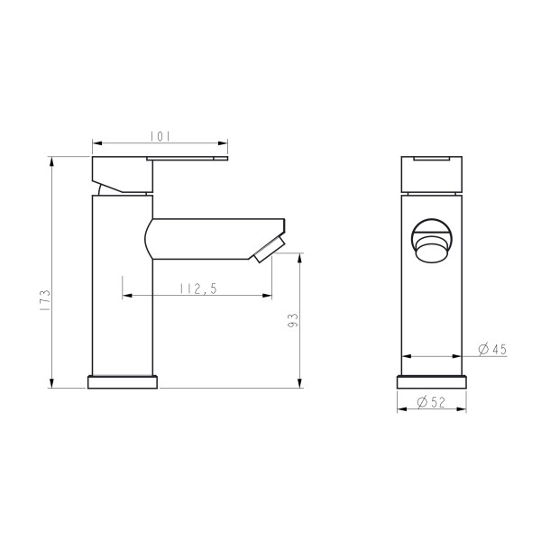 Смеситель для раковины Brinex Pure 001F низкий  Graphite BRIPUR001FGRP
