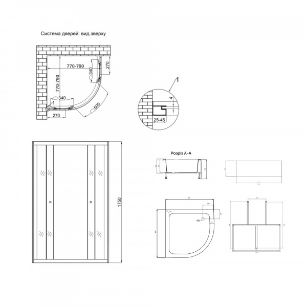 Душова кабіна Lidz Latwa SC80x80.SAT.MID.GR, скло тоноване 4 мм без піддона