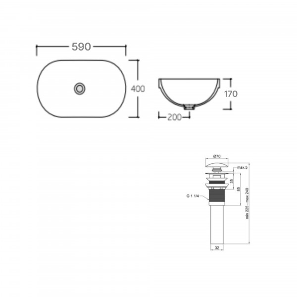 Комплект Qtap Leo: Раковина врізна овальна 590x400x170 мм White + Донний клапан PU02O