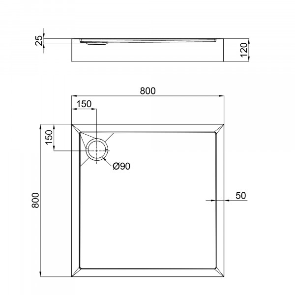 Душовий піддон Qtap Tern 308812C 80x80x12 см + сифон