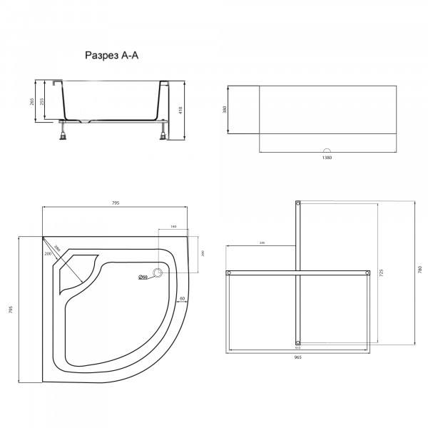 Душовий піддон Lidz KAPIELKA ST80x80x41 см з панеллю