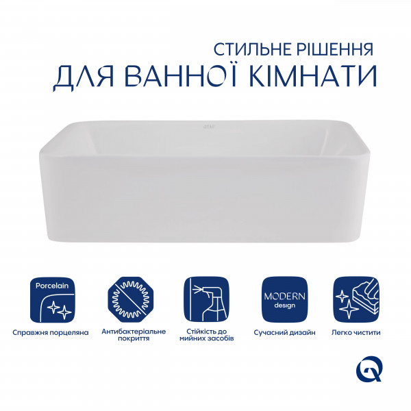 Комплект Qtap Tern: Раковина накладна прамокутна 480х370х135 мм White + Донний клапан PU02