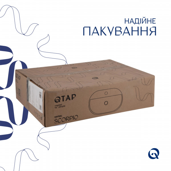 Комплект Qtap Scorpio: Раковина накладна овальна 500x380x120 мм White + Донний клапан PU02