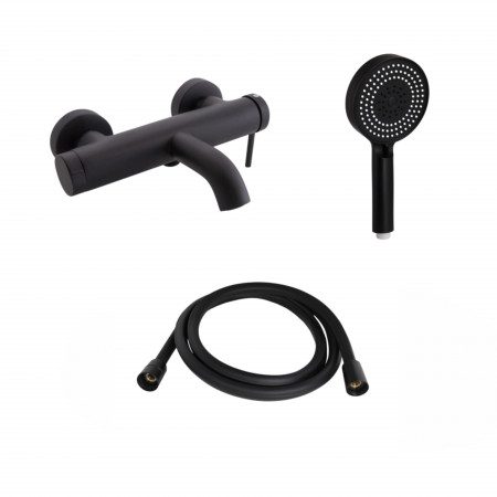 Комплект для ванной комнаты Qtap Robin Black Matt: Смеситель QTROB3060102B + Шланг QTHADPVCSQ160B +Лейка QTRUC125BLM45951