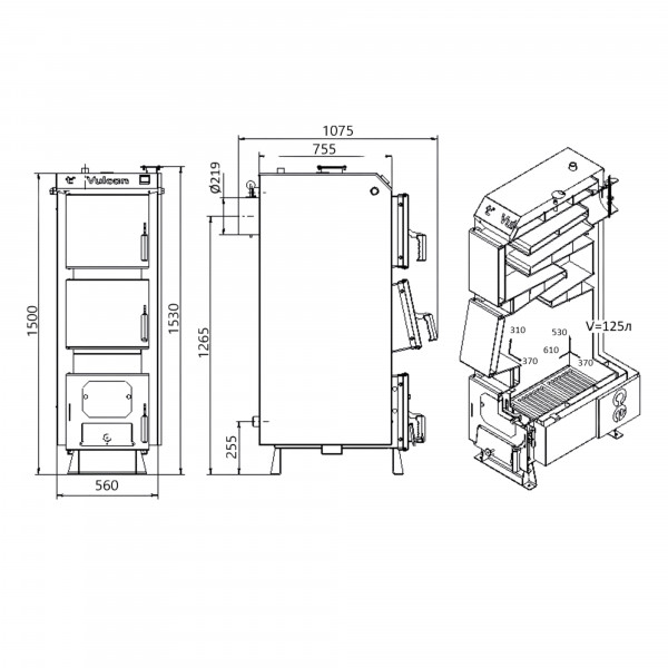 Котел твердотопливный стальной Thermo Alliance Vulcan V 4.0 SF 35