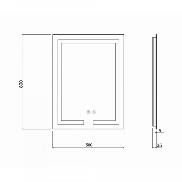 Зеркало Qtap Mideya (DC-F936) 500х800 с LED-подсветкой Touch, с антизапотеванием, диммером, рег. яркости QT2078F936W