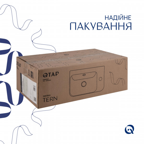 Комплект Qtap Tern: Раковина підвісна прамокутна права 450х250х158 мм White + Донний клапан PU02O