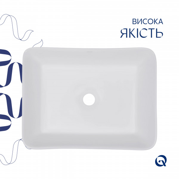 Комплект Qtap Tern: Раковина накладна прамокутна 480х370х135 мм White + Донний клапан PU02