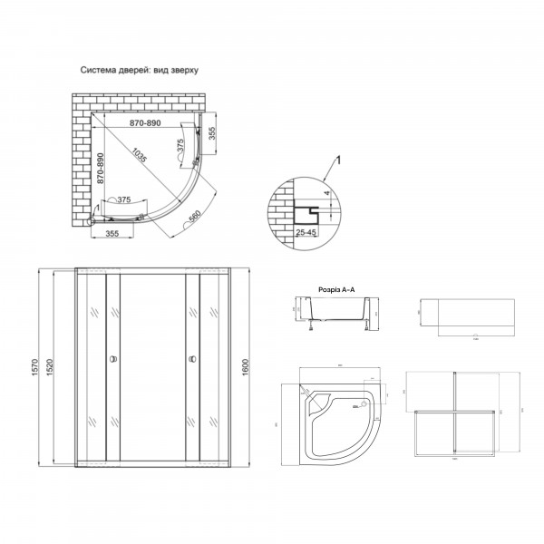 Душова кабіна Latwa SC90x90.SAT.HIGH.GR полукругла, скло тон 4 мм + Душовий піддон KAPIELKA ST90x90x41, з панеллю Lidz