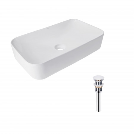 Комплект Qtap Tern: Раковина накладная прямоугольная 610x350x135 мм WHITE + Донный клапан PU02