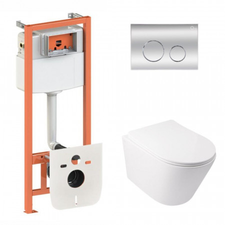 Готовое решение Qtap для ванной комнаты: подвесной унитаз  Swan Ultra Quiet 485x360x320 + комплект инсталляции Nest 4 в 1 (круглая клавиша Chrome)