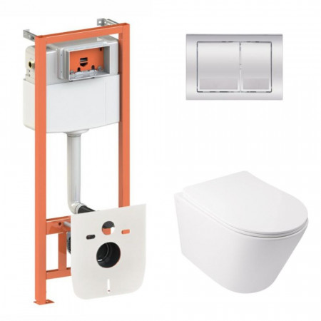 Готовое решение Qtap для ванной комнаты: подвесной унитаз Swan Ultra Quiet 485x360x320 + комплект инсталляции Nest 4 в 1 (квадратная клавиша Chrome)