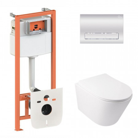 Готовое решение Qtap для ванной комнаты: подвесной унитаз  Swan Ultra Quiet 485x360x320 + комплект инсталляции Nest 4 в 1 (линейная клавиша Chrome)