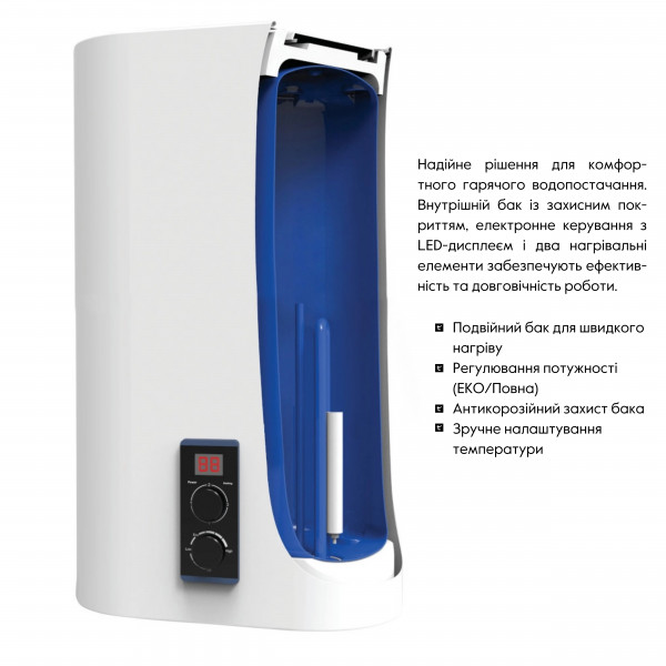 Водонагрівач електричний Thermo Alliance 80 л плоский вертикальний, сухий ТЕН 2 кВт (0,8+1,2) DT80V20G(PD)-D/2