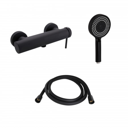 Комплект Qtap Robin Black Matt: Смеситель QTROB4060102B + Шланг QTHADPVCSQ160B + Лейка QTRUC125BLM45951