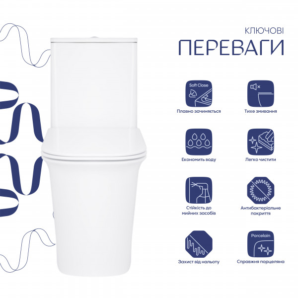 Унітаз-компакт Qtap Nando безобідковий з сидінням Soft-close QT12221222AW