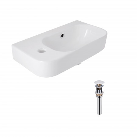 Комплект Qtap Tern: Раковина подвесная прямоугольная левая 450х250х158 мм White + Донный клапан PU02O