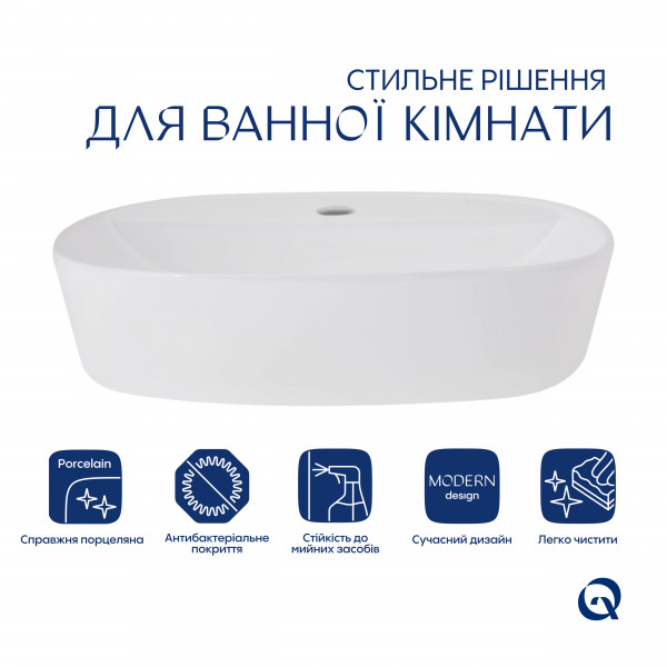 Комплект Qtap Scorpio: Раковина накладна овальна 500x380x120 мм White + Донний клапан PU02