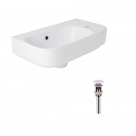 Комплект Qtap Tern: Раковина подвесная прямоугольная правая 450х250х158 мм White + Донный клапан PU02O
