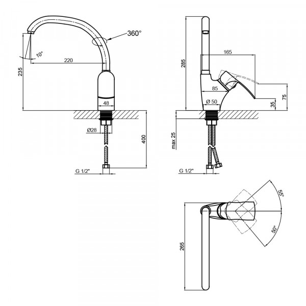 Змішувач для кухні Lidz Anny 007F (k40) LDANN007FCRM35122 Chrome