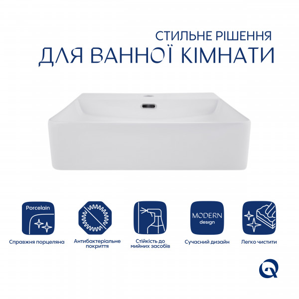 Комплект Qtap Nando LT: Раковина підвісна прамокутна 500х420х130 мм White + Донний клапан PU02O