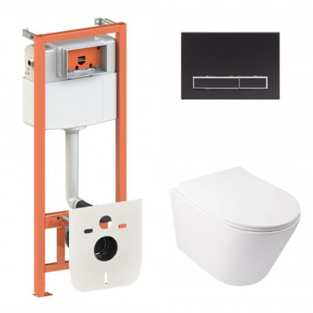 Готовое решение Qtap для ванной комнаты: подвесной унитаз  Swan Ultra Quiet 485x360x320 + комплект инсталляции Nest 4 в 1 (линейная клавиша Black mat)