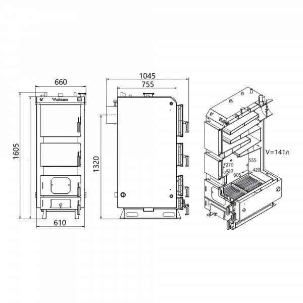 Котел твердотопливный стальной Thermo Alliance Vulcan V 5.0 SF 40