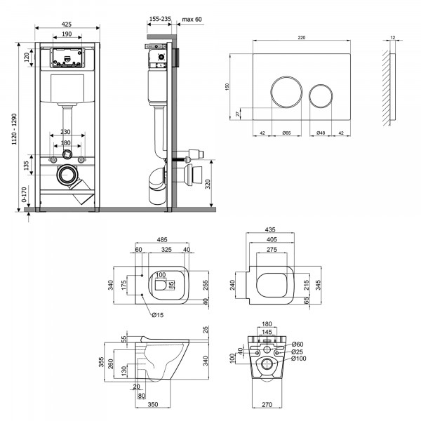 Готове рішення Qtap для ванної кімнати: підвісний унітаз Tern Rimless 490x340x350 + комплект інсталяції Nest 4 в 1 (кругла клавіша Chrome)
