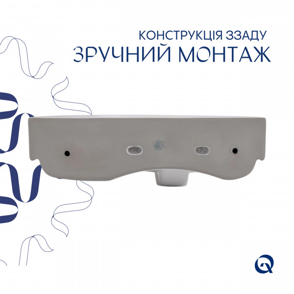 Комплект Qtap Tern: Раковина підвісна прамокутна права 450х250х158 мм White + Донний клапан PU02O
