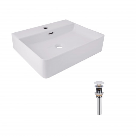 Комплект Qtap Nando LT: Раковина подвесная прямоугольная 500х420х130 мм White + Донный клапан PU02O